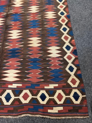 A very nice antique Persian kilim from the Veramin region. Age: 19th century. All natural colors, size: ca. 267x183cm / 8'8''ft x 6ft http://www.najib.de         