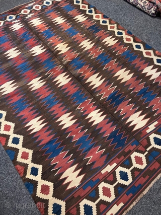 A very nice antique Persian kilim from the Veramin region. Age: 19th century. All natural colors, size: ca. 267x183cm / 8'8''ft x 6ft http://www.najib.de         