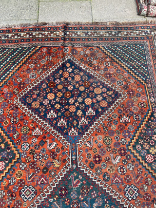 A very nice antique Qashqai tribal rug from Southwest Persia. Age: 19th century, large size ca. 305x180cm / 10ft by 6ft http://www.najib.de           