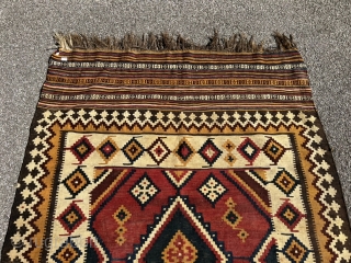 From an old German collection: This antique Southpersian Luri kilim was purchased in Saudi Arabia in the 1960‘s, it belonged to the German personal physician of the royal court and was recently  ...