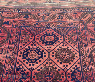 Antique Baluch main carpet with large kilim ends, beautiful geometric design and earthy colors. Size: 370x195cm / 12’2ft by 6’4ft http://www.najib.de            