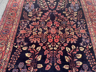 Antique Persian Saruk Mohajeran carpet, very decorative. Beautiful navy blue field color. Size: circa 360x255cm / 11’8ft by 8’4ft  http://www.najib.de            