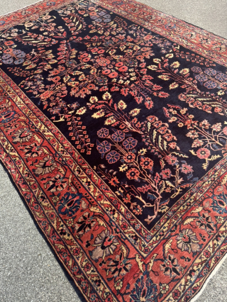 Antique Persian Saruk Mohajeran carpet, very decorative. Beautiful navy blue field color. Size: circa 360x255cm / 11’8ft by 8’4ft  http://www.najib.de            