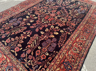 Antique Persian Saruk Mohajeran carpet, very decorative. Beautiful navy blue field color. Size: circa 360x255cm / 11’8ft by 8’4ft  http://www.najib.de            
