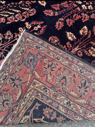 Antique Persian Saruk Mohajeran carpet, very decorative. Beautiful navy blue field color. Size: circa 360x255cm / 11’8ft by 8’4ft  http://www.najib.de            