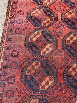 Antique Turkmen Ersari main carpet, Amu Darya region, 19th century. Size: 275x210cm / 9ft by 7ft, some wear but still a lovely piece.          