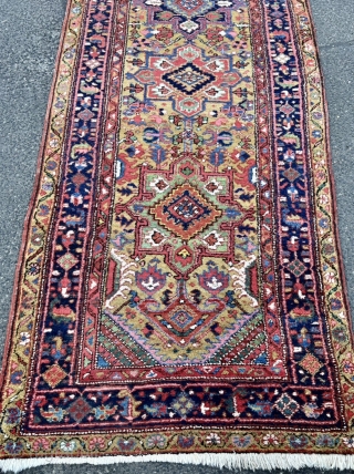 A rare antique yellow Heriz runner, size: 340x105cm / 11’2ft by 3’4ft                     