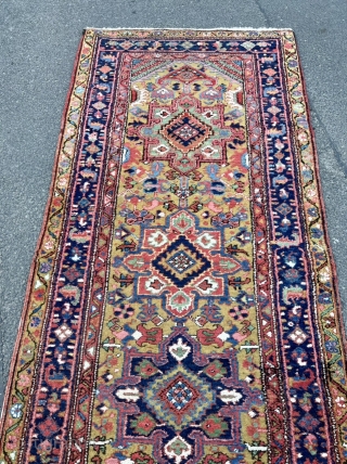 A rare antique yellow Heriz runner, size: 340x105cm / 11’2ft by 3’4ft                     