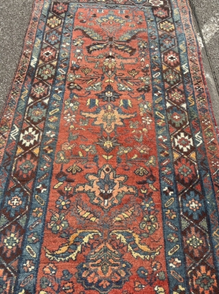 Archaic antique long rug from Northwest Persia with palmettes, 375x120cm / 12’3ft by 3’9ft                   