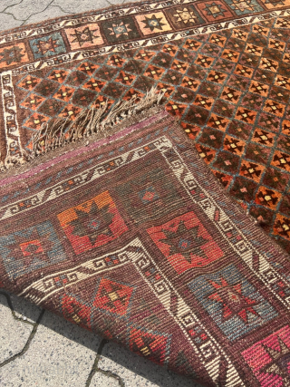Antique Kordi rug from Khorassan province of Northeast Persia, good condition with full chunky pile. Glossy, shiny wool.  Its intricate design features a mesmerizing interplay of earthy brown tones, evoking a  ...