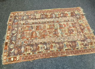 Very old antique Anatolian Melas rug, circa 200 years old. Beautiful Aubergine Color. Some condition problems but still very collectable             