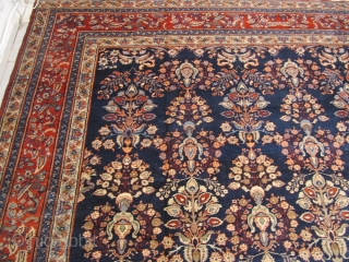 Decorative antique Persian Tabriz rug, fine quality, beautiful navy ground color. Size: 425x335cm / 14ft x 11ft www.najib.de               