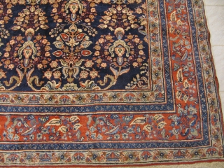 Decorative antique Persian Tabriz rug, fine quality, beautiful navy ground color. Size: 425x335cm / 14ft x 11ft www.najib.de               