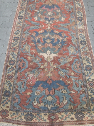 300 years old Smyrna long rug from West-Anatolia. Size: ca. 525x110cm / 17'3''ft x 3'6''ft  several old restorations              