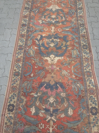 300 years old Smyrna long rug from West-Anatolia. Size: ca. 525x110cm / 17'3''ft x 3'6''ft  several old restorations              