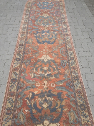 300 years old Smyrna long rug from West-Anatolia. Size: ca. 525x110cm / 17'3''ft x 3'6''ft  several old restorations              