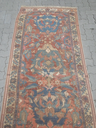 300 years old Smyrna long rug from West-Anatolia. Size: ca. 525x110cm / 17'3''ft x 3'6''ft  several old restorations              