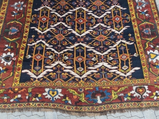 Antique Persian Bakhtiary tribal rug from the 19th century, wool foundation, beautiful natural colors. size: 405x190cm / 13'3''ft x 6'3''ft             