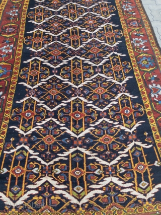 Antique Persian Bakhtiary tribal rug from the 19th century, wool foundation, beautiful natural colors. size: 405x190cm / 13'3''ft x 6'3''ft             