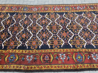 Antique Persian Bakhtiary tribal rug from the 19th century, wool foundation, beautiful natural colors. size: 405x190cm / 13'3''ft x 6'3''ft             