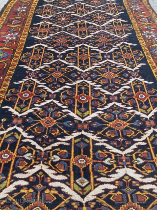 Antique Persian Bakhtiary tribal rug from the 19th century, wool foundation, beautiful natural colors. size: 405x190cm / 13'3''ft x 6'3''ft             