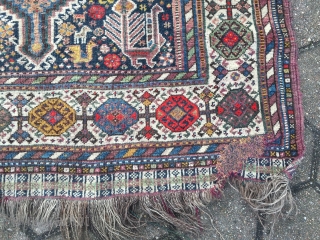 Antique Shekarlu Qashqai tribal rug from Southwest-Persia with lots of birds and animals, age: circa 1900. size: ca. 235x135cm / 7'7''ft x 4'4''ft          