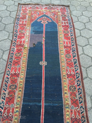 Antique Kurdish runner from Northwest-Persia, wool on wool foundation. Very decorative, size: ca. 525x102cm / 17'3''ft x 3'3''ft , old repair at one end (see pictures).       
