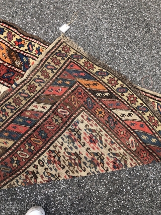 Very nice antique ivory ground Kurdish (Caucasian?) runner, size: ca. 340x108cm / 11'2''ft by 3'6''ft                  