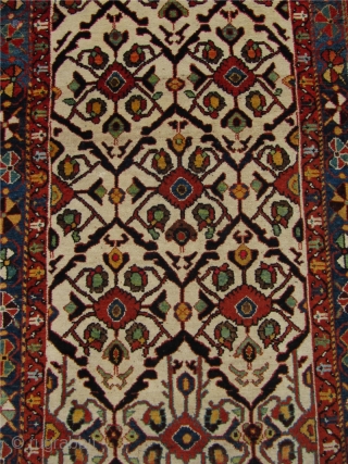 White ground Bakhtiary long rug. One of the most beautiful Bakhtiary´s I have ever seen. Circa 1880. Wool pile on wool foundation. Excellent drawing, great wool quality and beautiful colors. Good overall  ...