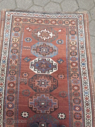 Antique Persian Bidjar Gerrus long rug with Memling gul design, wool foundation. Age: 19th century, size: 335x105cm / 11ft x 3'4''ft Good condition, barber pole missing at both ends.    