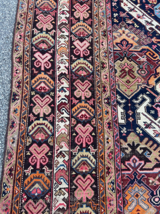 A large antique Caucasian Karabagh rug, archaic design. Size: ca. 435x210cm / 14‘3ft by 7ft http://www.najib.de  Whatsapp: +49 177 8850135            