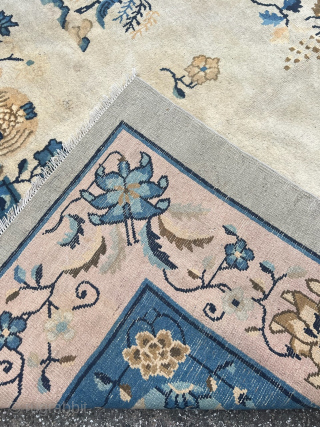 Antique Chinese Peking carpet, beautiful ivory field color. Size: 370x300cm / 12’3ft by 9’9ft http://www.najib.de                  
