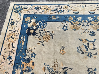 Antique Chinese Peking carpet, beautiful ivory field color. Size: 370x300cm / 12’3ft by 9’9ft http://www.najib.de                  