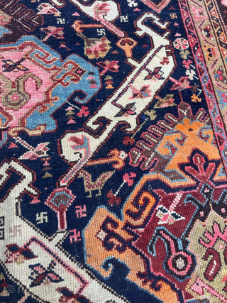 A large antique Caucasian Karabagh rug, archaic design. Size: ca. 435x210cm / 14‘3ft by 7ft http://www.najib.de  Whatsapp: +49 177 8850135            