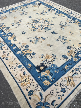 Antique Chinese Peking carpet, beautiful ivory field color. Size: 370x300cm / 12’3ft by 9’9ft http://www.najib.de                  