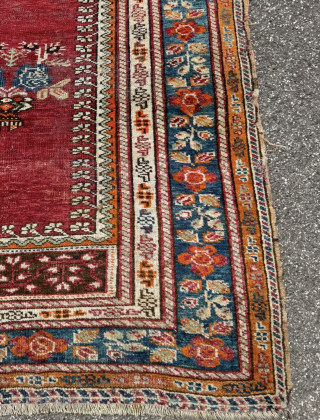 Rare antique Caucasian Karabagh prayer rug. The border pattern can be seen as a field design in many Gol Farang Karabagh rugs. Age: circa 1900. Size: circa 180x130cm / 6ft by 4,3ft  ...