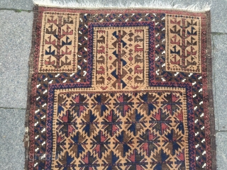 Antique camel ground Baluch prayer rug. Beautiful collector´s piece. Size : ca 130cm x 90cm / 4'3'' x 3'ft www.najib.de . Like us on Facebook: Najib Gallery      