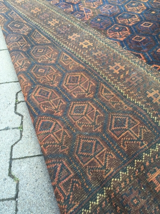 This unusual large antique Baluch rug from West - Afghanistan was woven in two parts. It has long kilim ends. Good overall condition. Size: ca. 280cm x 135cm / 9'2''ft x 4'4''ft  ...