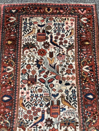 A lovely small antique Persian Bakhtiary rug with birds and flowers, size: ca. 125x70cm / 4’1ft by 2’3ft               