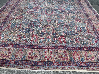 A highly decorative antique Persian Kirman carpet, oversize: 605x360cm / 19’9ft by 11’9ft  http://www.najib.de                  