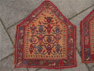 Rare pair of antique Afshar saddle covers. Woven in Sumakh technique. Nice collector´s item. Size: ca.64x58cm / 2'1''x 1'9''ft www.najib.de             