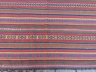 Antique Central-Asian Uzbek or Kirghiz Jajim / flatweave with beautiful colors, size: ca. 165x145cm / 5'4''ft x 4'8''ft               