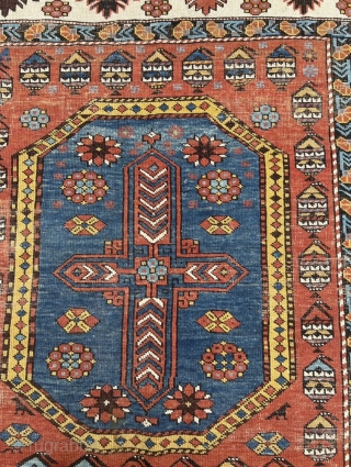 A very nice antique Caucasian Shirvan rug with lots of little Swastikas and birds, size: ca. 215x135cm / 7ft by 4‘4ft some localized wear         