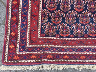 Large antique Afshar tribal rug from Southpersia with a very well drawn Boteh field pattern. Wool foundation, good quality. Size: ca. 305x165cm / 10ft x 5'5''ft some light wear, otherwise good overall  ...