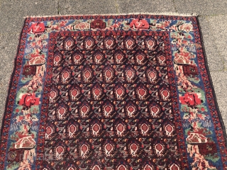 Antique Afshar rug from Southpersia, nice sky blue flower border, well drawn Boteh design on a black field. Size: 235x145cm / 7'7''ft x 4'8''ft         