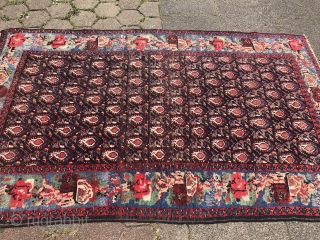 Antique Afshar rug from Southpersia, nice sky blue flower border, well drawn Boteh design on a black field. Size: 235x145cm / 7'7''ft x 4'8''ft         