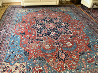 Fresh arrival from an old German estate: Beautiful Heriz from Northwest Persia. Very decorative. Size: circa 420x350cm / 13‘7ft by 11‘5ft http://www.najib.de you can also contact us through Whatsapp or telephone: +49  ...