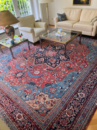 Fresh arrival from an old German estate: Beautiful Heriz from Northwest Persia. Very decorative. Size: circa 420x350cm / 13‘7ft by 11‘5ft http://www.najib.de you can also contact us through Whatsapp or telephone: +49  ...