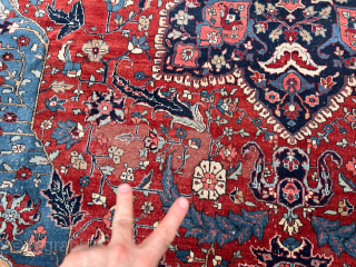 Fresh arrival from an old German estate: Beautiful Heriz from Northwest Persia. Very decorative. Size: circa 420x350cm / 13‘7ft by 11‘5ft http://www.najib.de you can also contact us through Whatsapp or telephone: +49  ...
