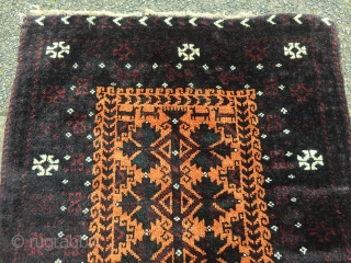 Antique Baluch Balisht with an animal caravan at the top. Very good quality with great wool quality and a fine weave, good condition . Spots of petrol blue/ green , finely drawn  ...